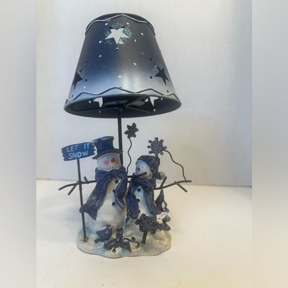 Unbranded Other - Snowman Let It Snow Jar Candle Holder Topper Blue Star Metal Shade Winter Decor